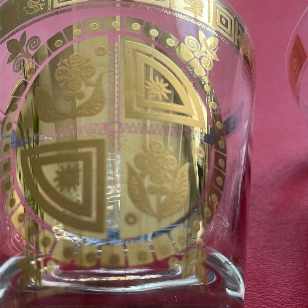 Vtg Mid Century Culver Coronet Double Rocks Tapered Bar Glasses Flower Sun 22K